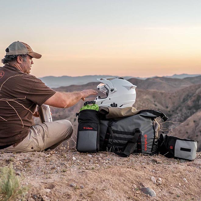 Extremely durable strong water and dust proof duffel bag for adventure and dual sport motorcycle luggage