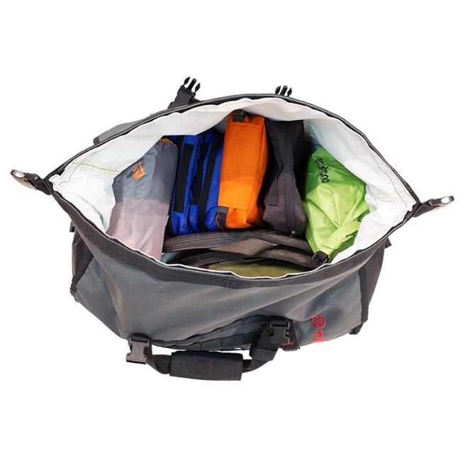 Inside view of the Turkana Duffalo 40L duffel bag showing spacious interior and rugged waterproof lining.