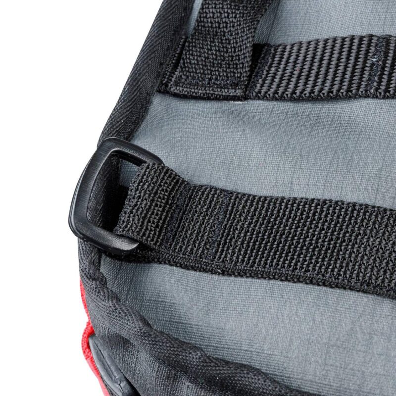Close-up of MOLLE webbing and buckles on Turkana HippoHips soft luggage motorcycle pannier