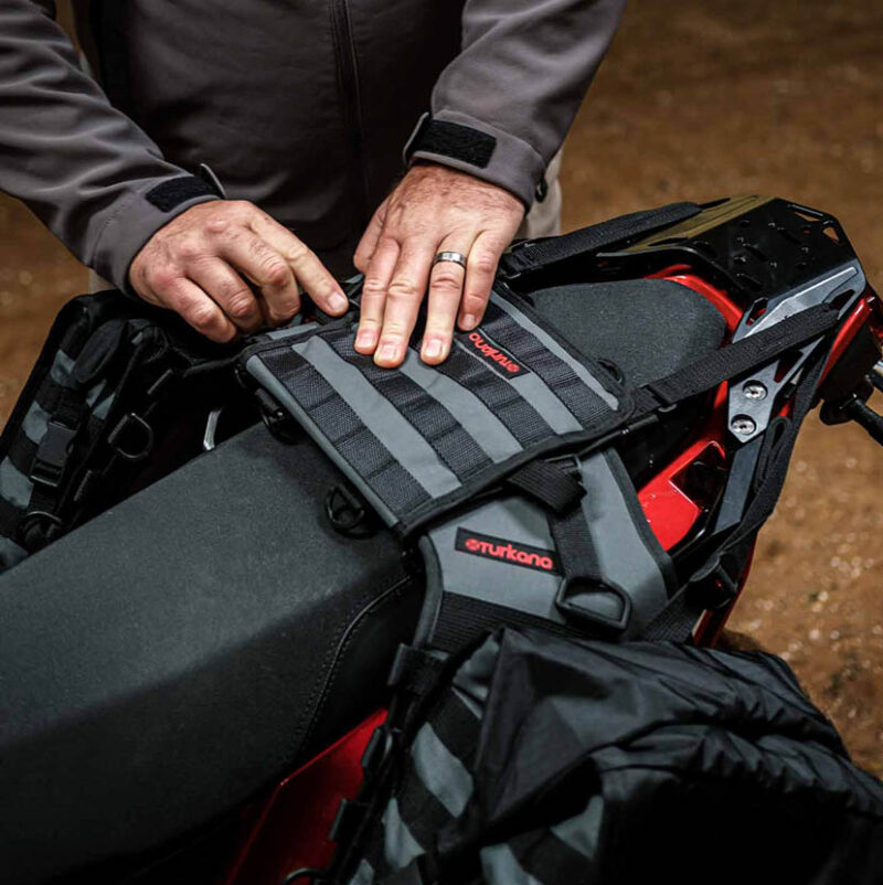 Turkana MadMules Rackless Motorcycle Soft Luggage on a Yamaha T7 adventure bike
