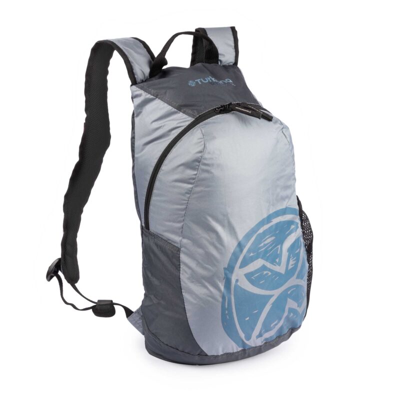 YakSak 15L packable daypack showing curved zip entry and padded straps.