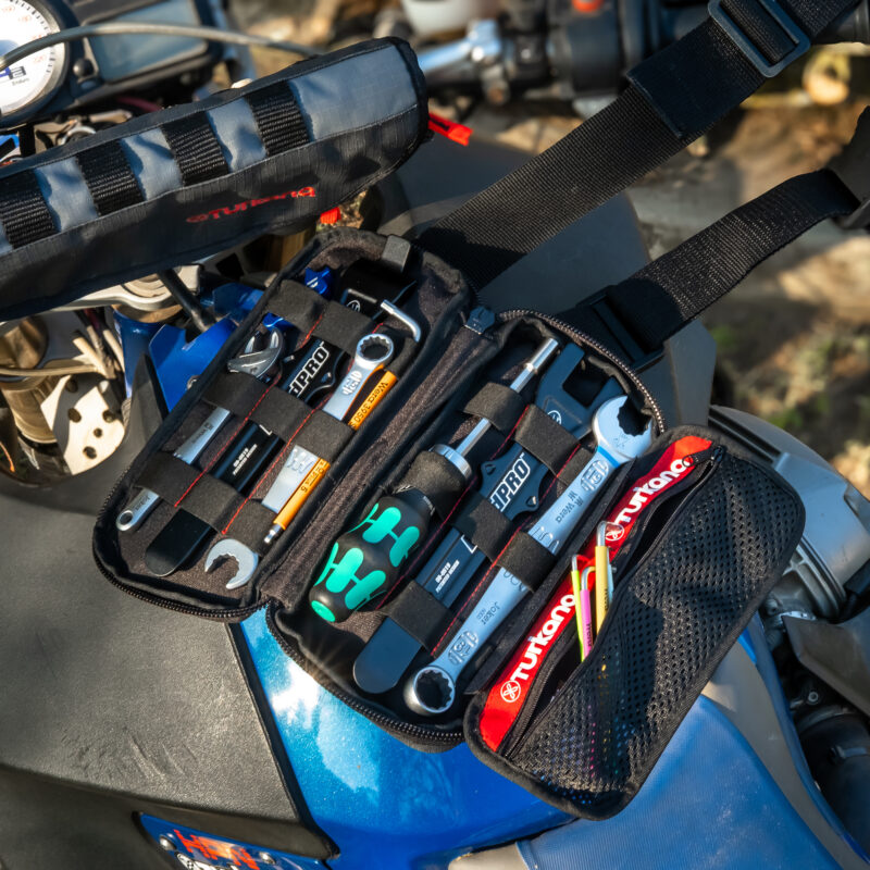 Forget clumsy tool rolls. The Turkana StowCrow Pro Tool Pouch folds like a booklet, saving space in panniers or tank bags while keeping your gear tight, secure, and ready for roadside fixes.