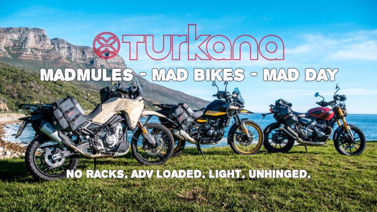 Triumph, Himalayan & CFMoto + Turkana gear = easy, epic rides. Rugged, waterproof, rackless motorcycle luggage.