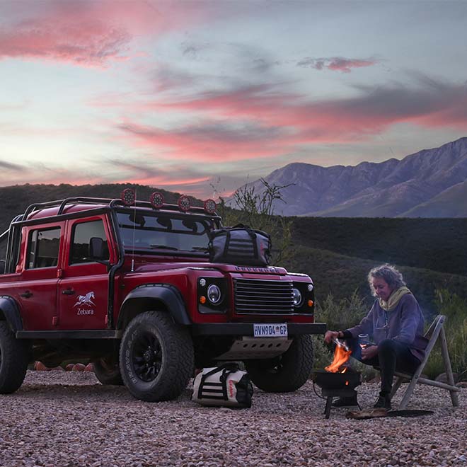 Landrover 4x4 with waterproof Duffalo duffel bags for overlanding travel