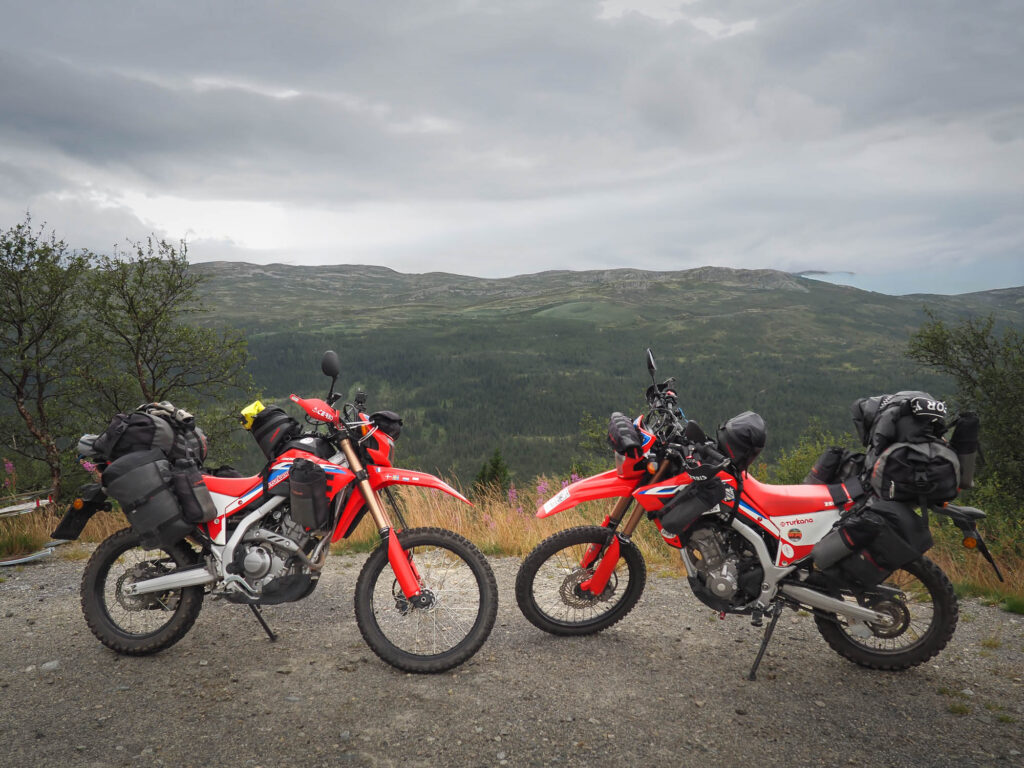 Twins on tour – two CRF300Ls, light luggage, and miles of gravel waiting. Fitted with Turkana gear motorcycle soft luggage