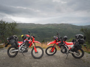 Twins on tour – two CRF300Ls, light luggage, and miles of gravel waiting. Fitted with Turkana gear motorcycle soft luggage