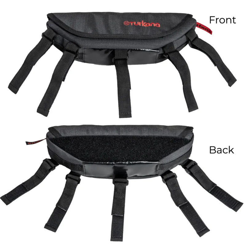 Front and back views of the Turkana Motorcycle PelliPouch Enduro handlebar bag.