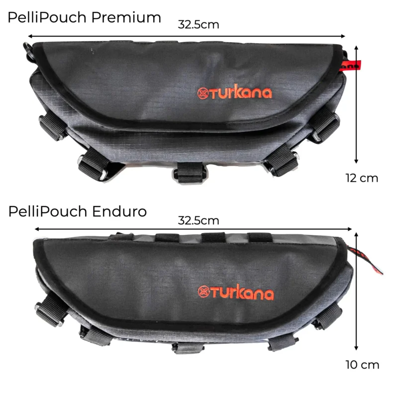 Size comparison of the Turkana PelliPouch Premium and PelliPouch Enduro.