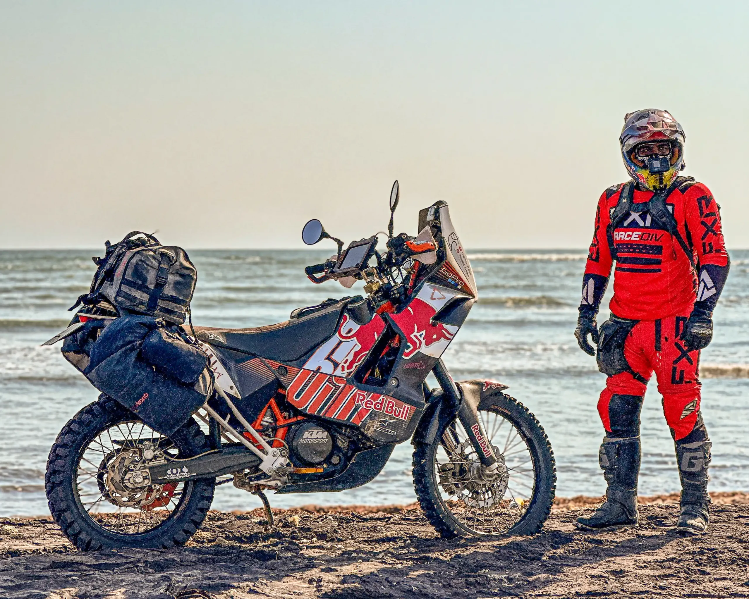 Tagore Sureshbabu with his KTM 690 Enduro during his motorcycle journey through Africa
