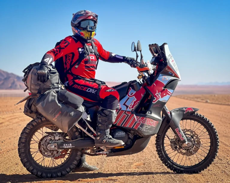 Tagore Sureshbabu riding his KTM 690 fitted with Turkana Gear MadMule rfackless soft luggage Enduro through Namibia